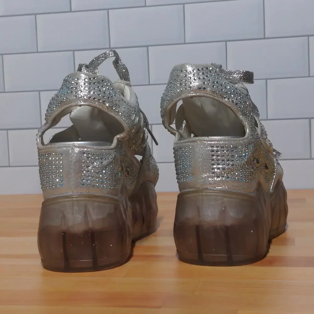 Anthony Wang Platform Sandals Silver Cutout Bedazzled Wedge Y2K 35 (US 4-4.5)